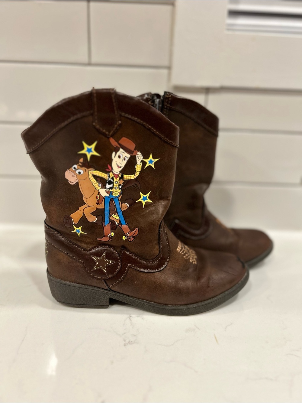 Disney Pixar Toy Story  Toddler Cowboy Boots Size 12 Brown Zip-Up Woody Bullseye